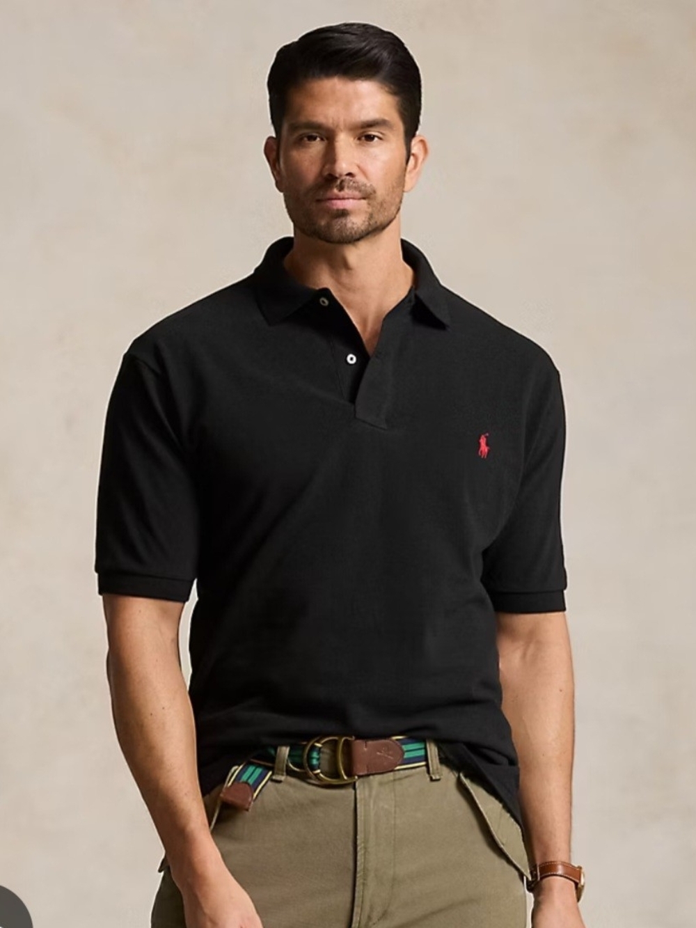 O Ralph Lauren Black Polo with Red Pony Embroidery.. Large